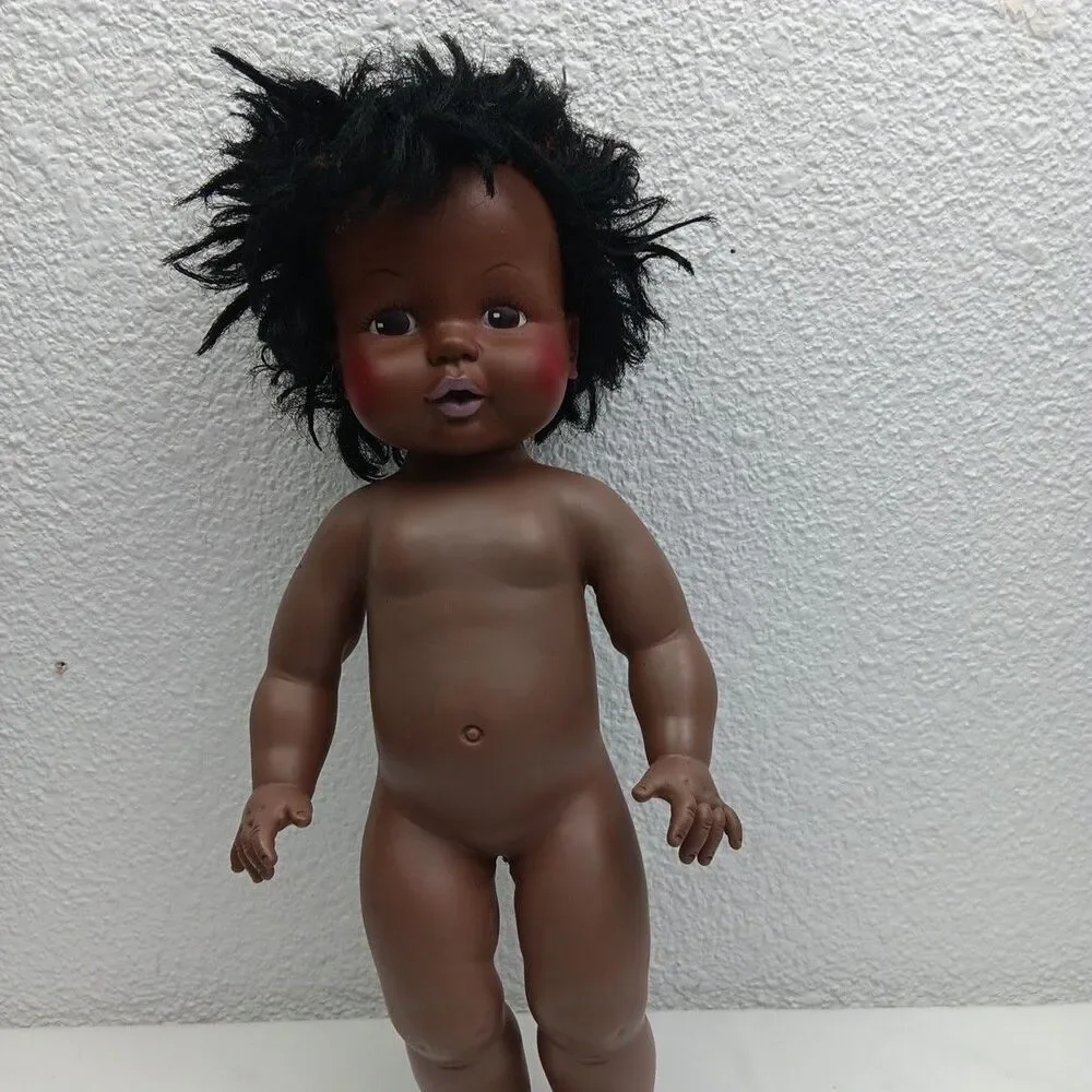 African American EEgEE Softina Drink Wet Doll Rubber Skin 1971 Nude Vintage
